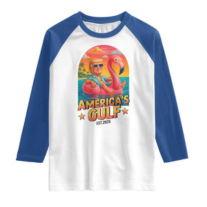 Americas Gulf Est 2025 Raglan Shirt Funny Trump Flamingo Float Patriotic Beach TS02 White Royal Print Your Wear
