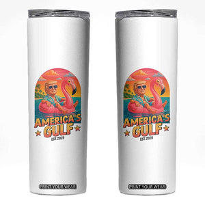 Americas Gulf Est 2025 Skinny Tumbler Funny Trump Flamingo Float Patriotic Beach TS02 White Print Your Wear