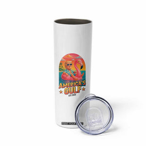 Americas Gulf Est 2025 Skinny Tumbler Funny Trump Flamingo Float Patriotic Beach TS02 Print Your Wear
