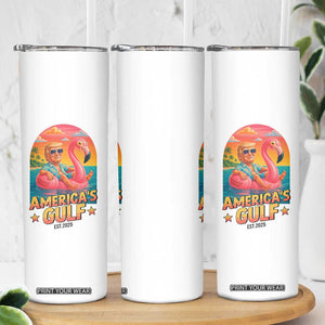 Americas Gulf Est 2025 Skinny Tumbler Funny Trump Flamingo Float Patriotic Beach TS02 Print Your Wear