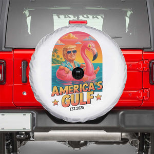 Americas Gulf Est 2025 Spare Tire Cover Funny Trump Flamingo Float Patriotic Beach TS02 White Print Your Wear