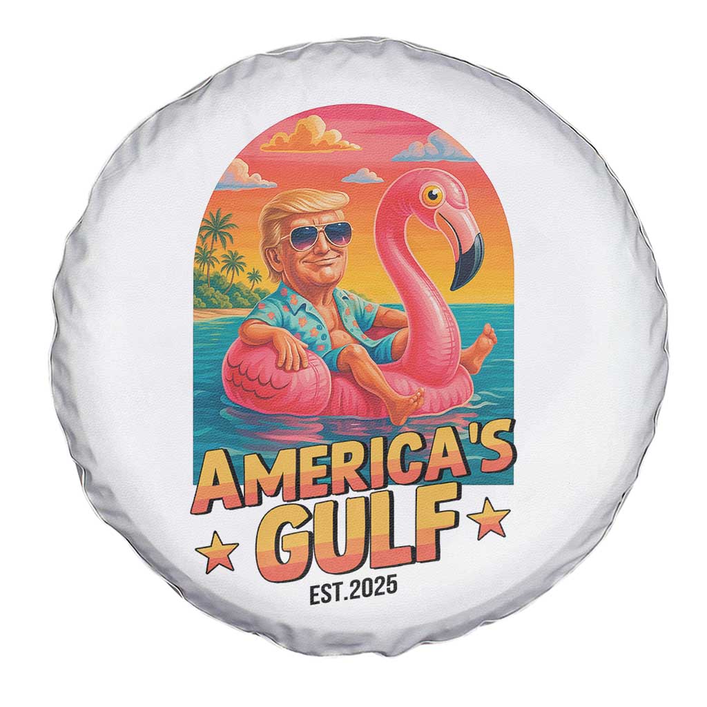 Americas Gulf Est 2025 Spare Tire Cover Funny Trump Flamingo Float Patriotic Beach TS02 Print Your Wear