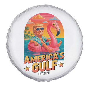Americas Gulf Est 2025 Spare Tire Cover Funny Trump Flamingo Float Patriotic Beach TS02 Print Your Wear