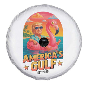 Americas Gulf Est 2025 Spare Tire Cover Funny Trump Flamingo Float Patriotic Beach TS02 Print Your Wear
