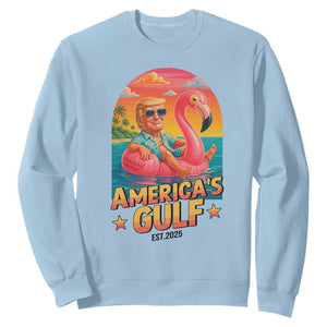 Americas Gulf Est 2025 Sweatshirt Funny Trump Flamingo Float Patriotic Beach TS02 Light Blue Print Your Wear