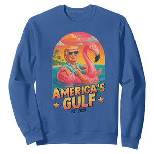 Americas Gulf Est 2025 Sweatshirt Funny Trump Flamingo Float Patriotic Beach TS02 Royal Blue Print Your Wear