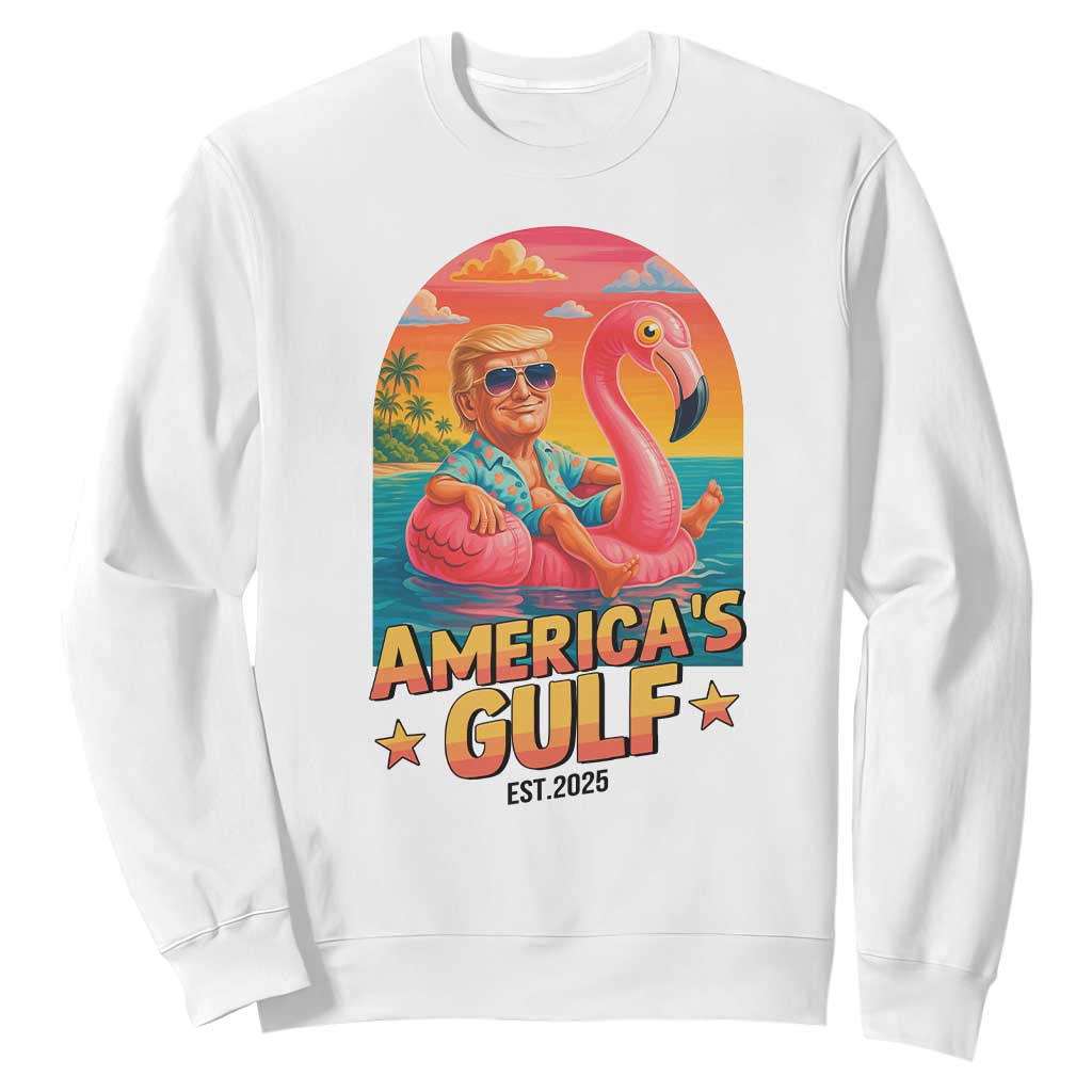 Americas Gulf Est 2025 Sweatshirt Funny Trump Flamingo Float Patriotic Beach TS02 White Print Your Wear