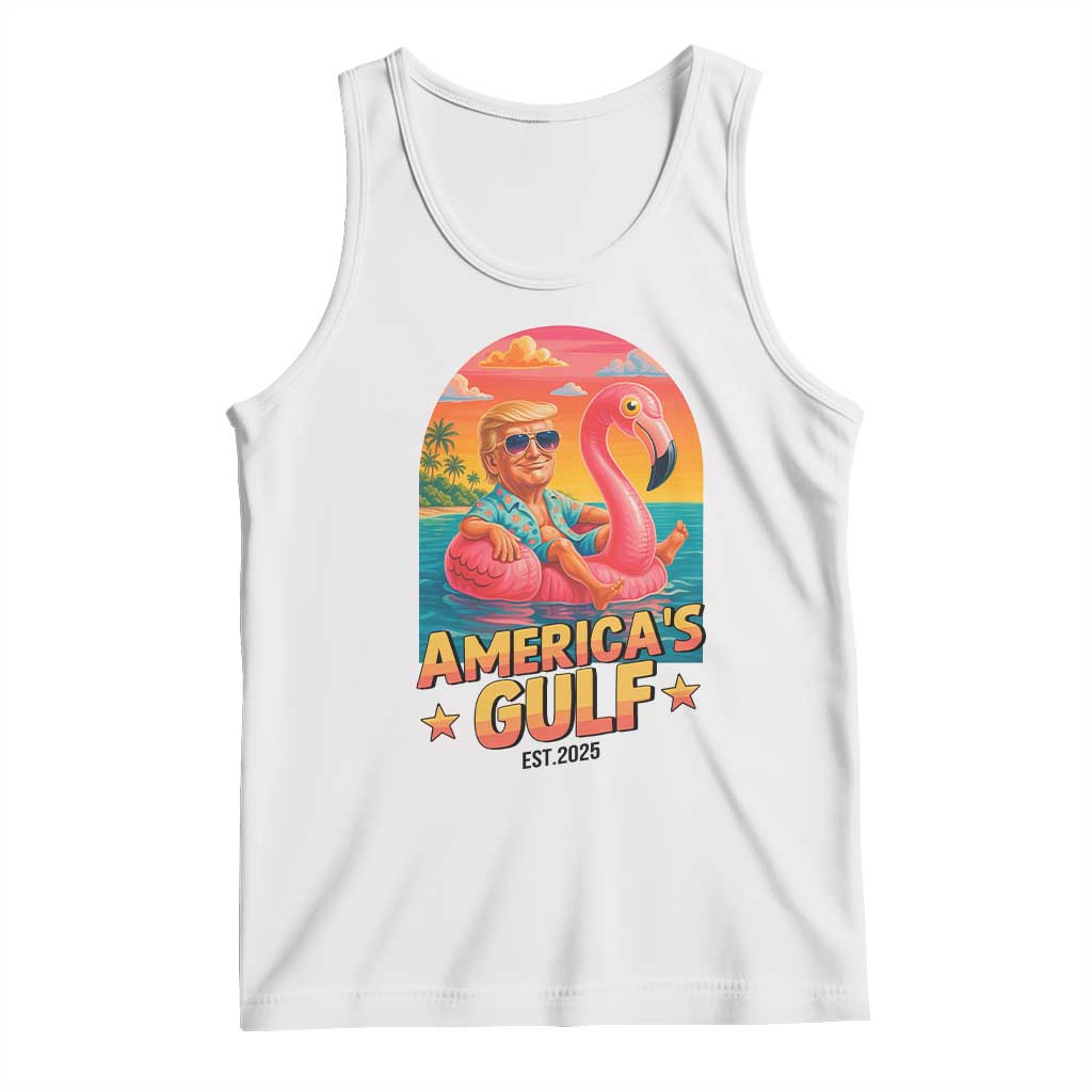 Americas Gulf Est 2025 Tank Top Funny Trump Flamingo Float Patriotic Beach TS02 White Print Your Wear