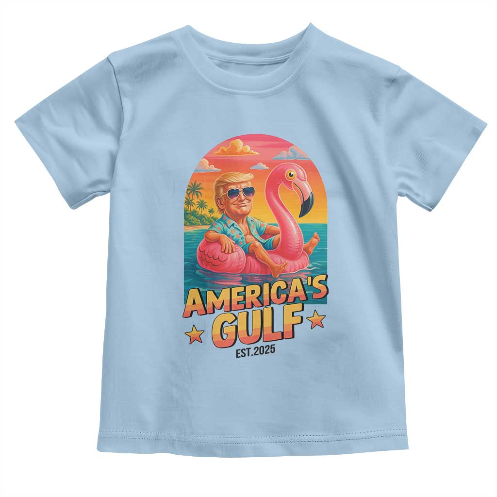 Americas Gulf Est 2025 Toddler T Shirt Funny Trump Flamingo Float Patriotic Beach TS02 Light Blue Print Your Wear