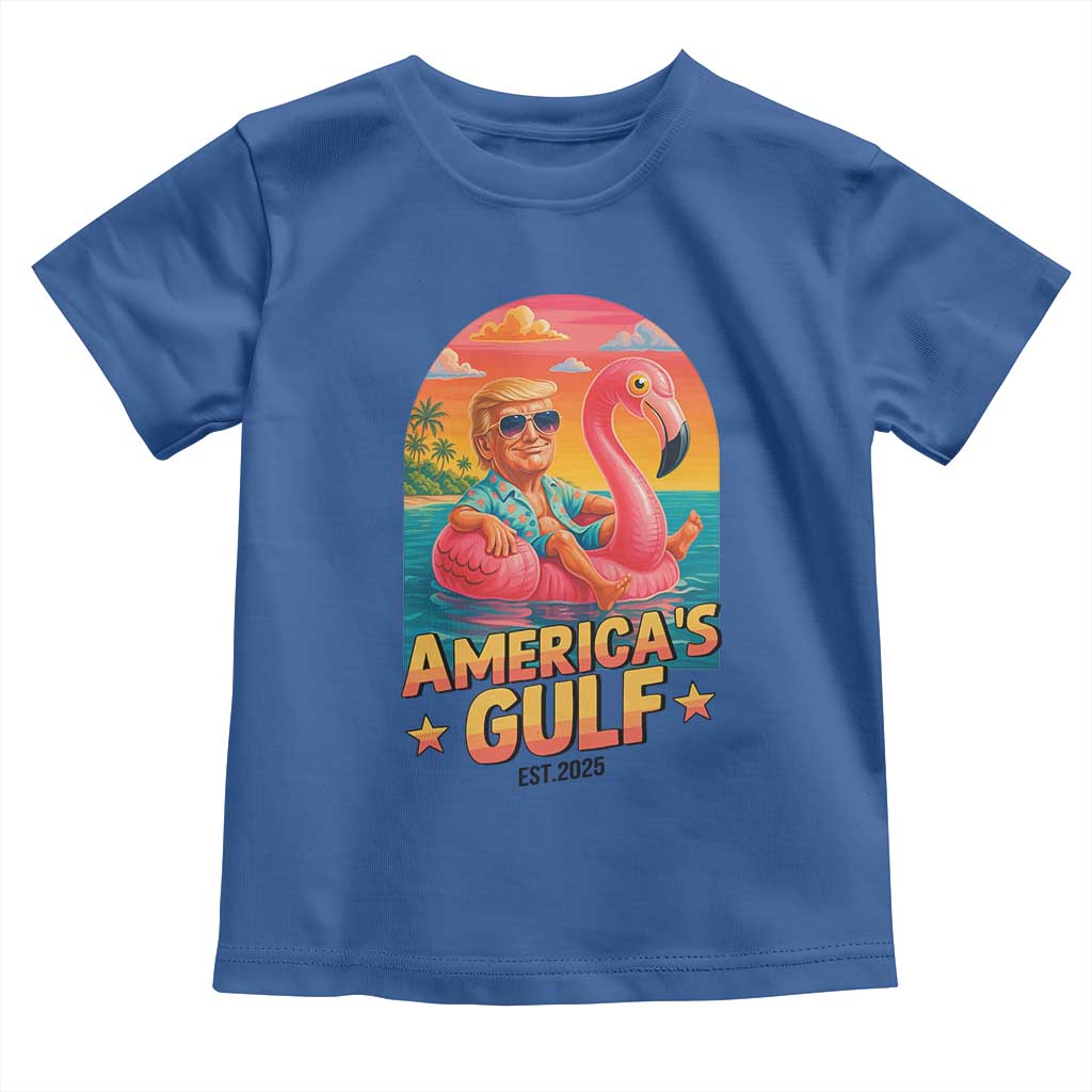 Americas Gulf Est 2025 Toddler T Shirt Funny Trump Flamingo Float Patriotic Beach TS02 Royal Blue Print Your Wear