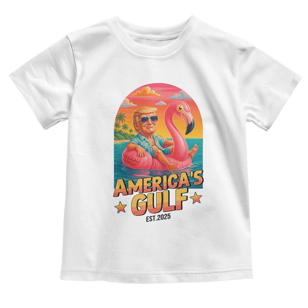 Americas Gulf Est 2025 Toddler T Shirt Funny Trump Flamingo Float Patriotic Beach TS02 White Print Your Wear