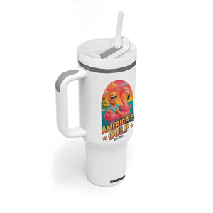 Americas Gulf Est 2025 Tumbler With Handle Funny Trump Flamingo Float Patriotic Beach TS02 Print Your Wear