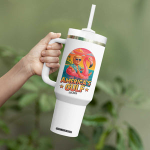 Americas Gulf Est 2025 Tumbler With Handle Funny Trump Flamingo Float Patriotic Beach TS02 Print Your Wear