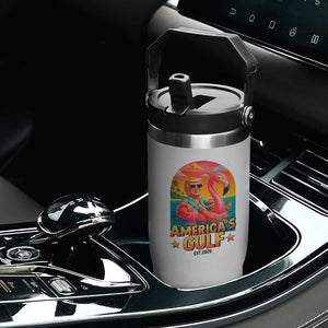 Americas Gulf Est 2025 Flip Straw Tumbler Funny Trump Flamingo Float Patriotic Beach TS02 Print Your Wear