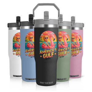 Americas Gulf Est 2025 Flip Straw Tumbler Funny Trump Flamingo Float Patriotic Beach TS02 Print Your Wear