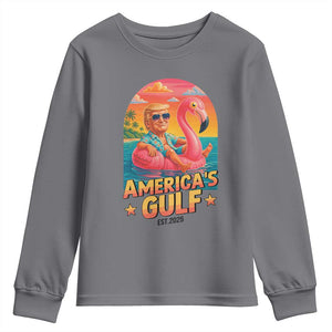 Americas Gulf Est 2025 Youth Sweatshirt Funny Trump Flamingo Float Patriotic Beach TS02 Charcoal Print Your Wear