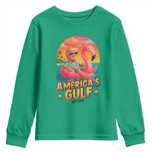 Americas Gulf Est 2025 Youth Sweatshirt Funny Trump Flamingo Float Patriotic Beach TS02 Irish Green Print Your Wear