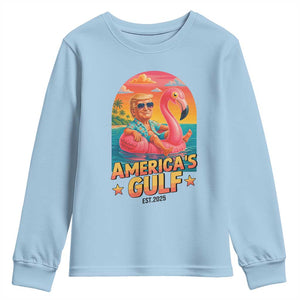 Americas Gulf Est 2025 Youth Sweatshirt Funny Trump Flamingo Float Patriotic Beach TS02 Light Blue Print Your Wear