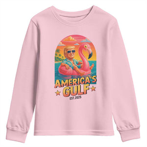Americas Gulf Est 2025 Youth Sweatshirt Funny Trump Flamingo Float Patriotic Beach TS02 Light Pink Print Your Wear