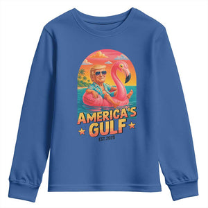 Americas Gulf Est 2025 Youth Sweatshirt Funny Trump Flamingo Float Patriotic Beach TS02 Royal Blue Print Your Wear