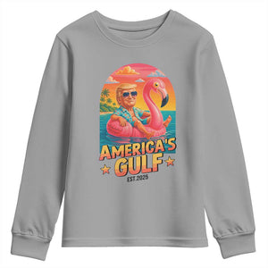 Americas Gulf Est 2025 Youth Sweatshirt Funny Trump Flamingo Float Patriotic Beach TS02 Sport Gray Print Your Wear