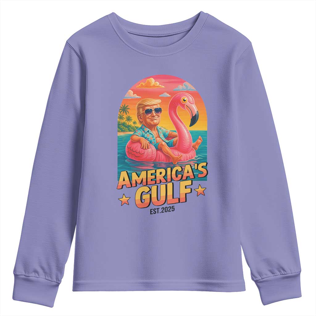 Americas Gulf Est 2025 Youth Sweatshirt Funny Trump Flamingo Float Patriotic Beach TS02 Violet Print Your Wear