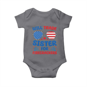 Will Trade Sister for Firecrackers Baby Onesie Funny 4th of July Patriotic Humor TS02 Charcoal Print Your Wear