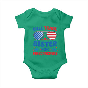 Will Trade Sister for Firecrackers Baby Onesie Funny 4th of July Patriotic Humor TS02 Irish Green Print Your Wear