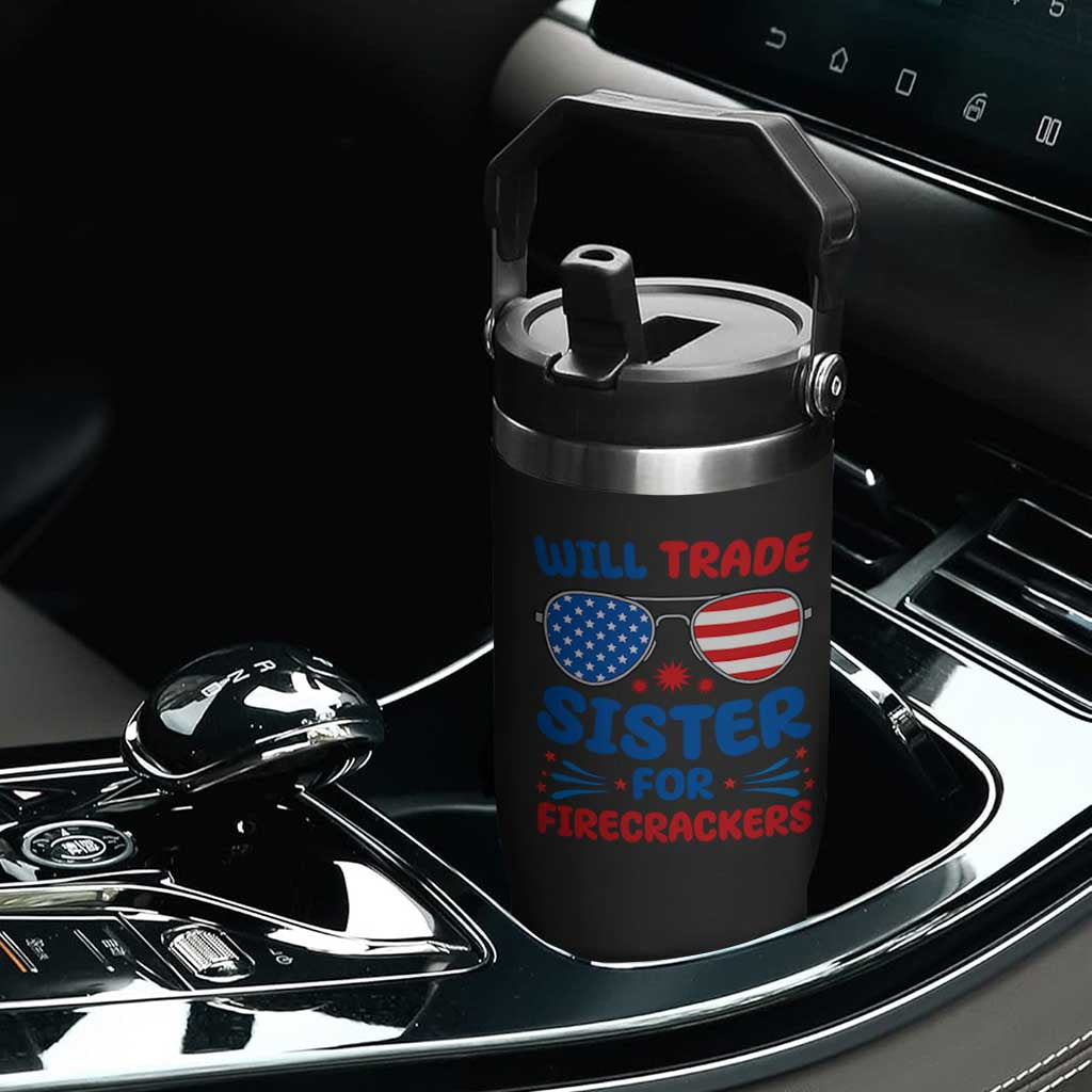 Will Trade Sister for Firecrackers Flip Straw Tumbler Funny 4th of July Patriotic Humor TS02 Print Your Wear