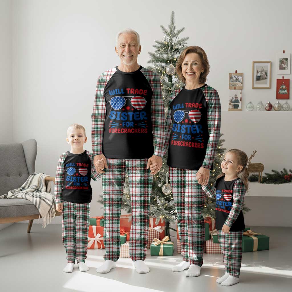 Will Trade Sister for Firecrackers Plaid Pajama Set Funny 4th of July Patriotic Humor TS02 Christmas Plaid Print Your Wear