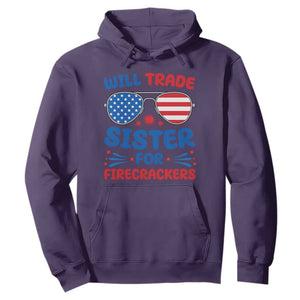 Will Trade Sister for Firecrackers Hoodie Funny 4th of July Patriotic Humor TS02 Purple Print Your Wear