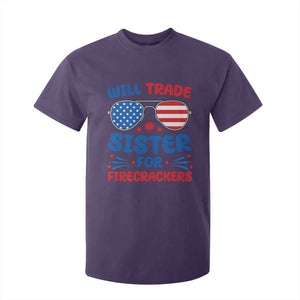 Will Trade Sister for Firecrackers T Shirt For Kid Funny 4th of July Patriotic Humor TS02 Purple Print Your Wear