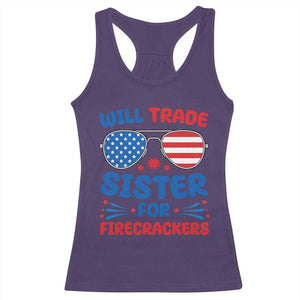 Will Trade Sister for Firecrackers Racerback Tank Top Funny 4th of July Patriotic Humor TS02 Purple Print Your Wear