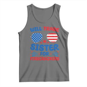 Will Trade Sister for Firecrackers Tank Top Funny 4th of July Patriotic Humor TS02 Black Heather Print Your Wear