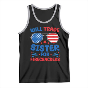 Will Trade Sister for Firecrackers Tank Top Funny 4th of July Patriotic Humor TS02 Black Athletic Heather Print Your Wear