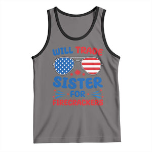Will Trade Sister for Firecrackers Tank Top Funny 4th of July Patriotic Humor TS02 Deep Heather Black Print Your Wear