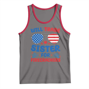Will Trade Sister for Firecrackers Tank Top Funny 4th of July Patriotic Humor TS02 Deep Heather Red Print Your Wear
