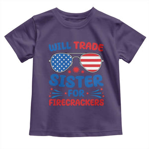 Will Trade Sister for Firecrackers Toddler T Shirt Funny 4th of July Patriotic Humor TS02 Purple Print Your Wear