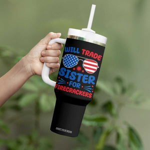Will Trade Sister for Firecrackers Tumbler With Handle Funny 4th of July Patriotic Humor TS02 Print Your Wear