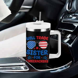 Will Trade Sister for Firecrackers Tumbler With Handle Funny 4th of July Patriotic Humor TS02 Print Your Wear