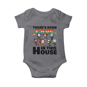 There's Some Gays in This House Baby Onesie Funny LGBTQ+ Horror Character Pride Mashup TS02 Charcoal Print Your Wear