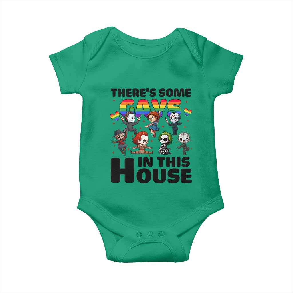 There's Some Gays in This House Baby Onesie Funny LGBTQ+ Horror Character Pride Mashup TS02 Irish Green Print Your Wear