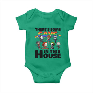 There's Some Gays in This House Baby Onesie Funny LGBTQ+ Horror Character Pride Mashup TS02 Irish Green Print Your Wear