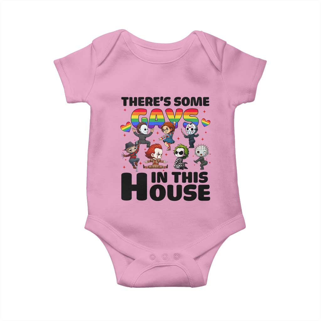 There's Some Gays in This House Baby Onesie Funny LGBTQ+ Horror Character Pride Mashup TS02 Light Pink Print Your Wear