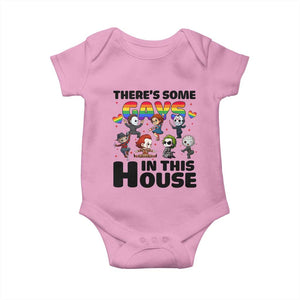 There's Some Gays in This House Baby Onesie Funny LGBTQ+ Horror Character Pride Mashup TS02 Light Pink Print Your Wear