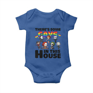 There's Some Gays in This House Baby Onesie Funny LGBTQ+ Horror Character Pride Mashup TS02 Royal Blue Print Your Wear