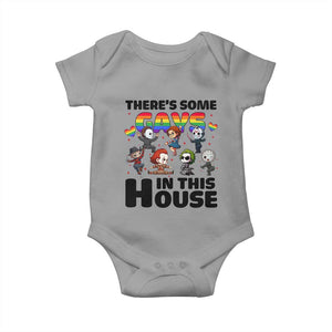 There's Some Gays in This House Baby Onesie Funny LGBTQ+ Horror Character Pride Mashup TS02 Sport Gray Print Your Wear