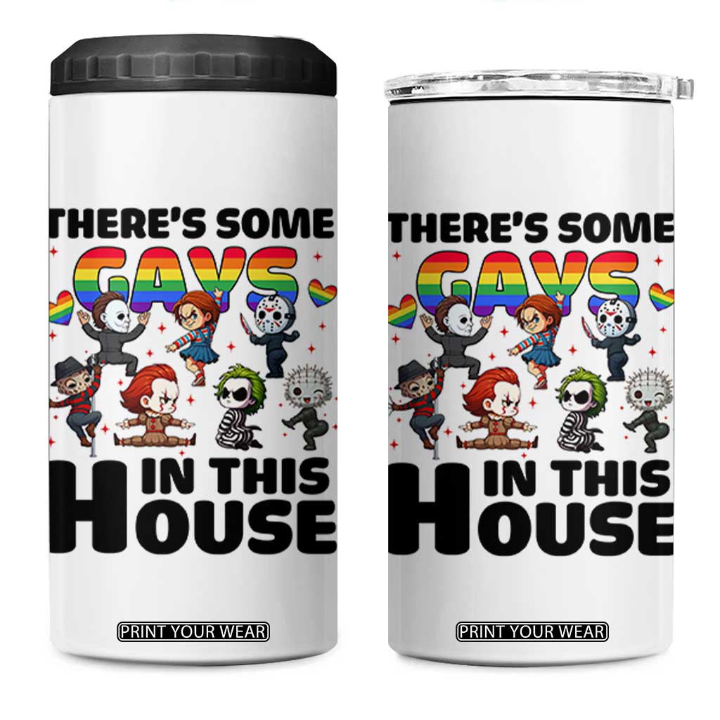 There's Some Gays in This House 4 in 1 Can Cooler Tumbler Funny LGBTQ+ Horror Character Pride Mashup TS02 One Size: 16 oz White Print Your Wear