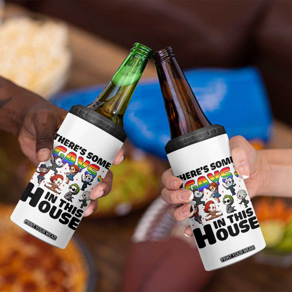 There's Some Gays in This House 4 in 1 Can Cooler Tumbler Funny LGBTQ+ Horror Character Pride Mashup TS02 Print Your Wear