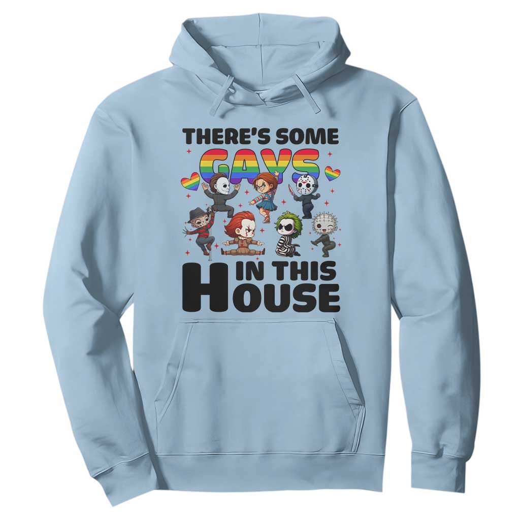 There's Some Gays in This House Hoodie Funny LGBTQ+ Horror Character Pride Mashup TS02 Light Blue Print Your Wear
